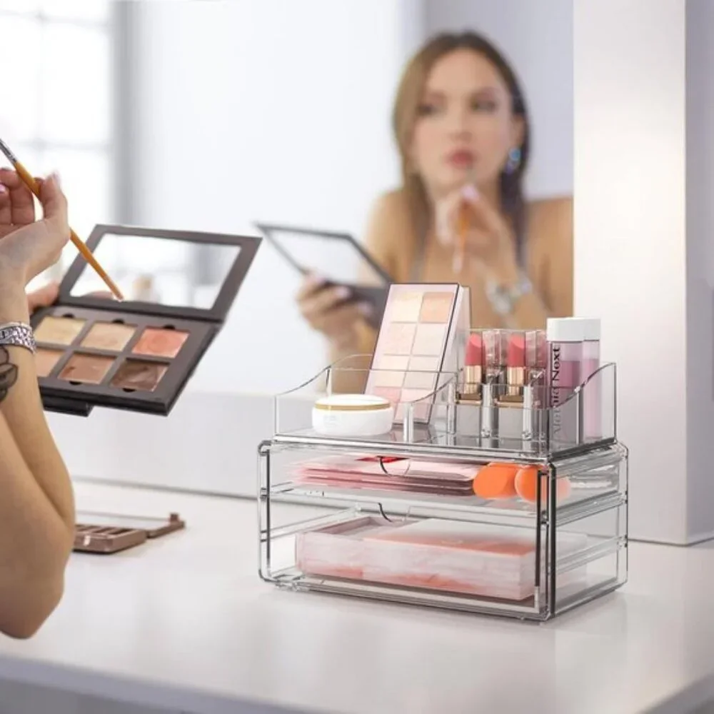 New 3-Tier Clear Makeup Organizer with Drawer, Stackable Acrylic Vanity Storage